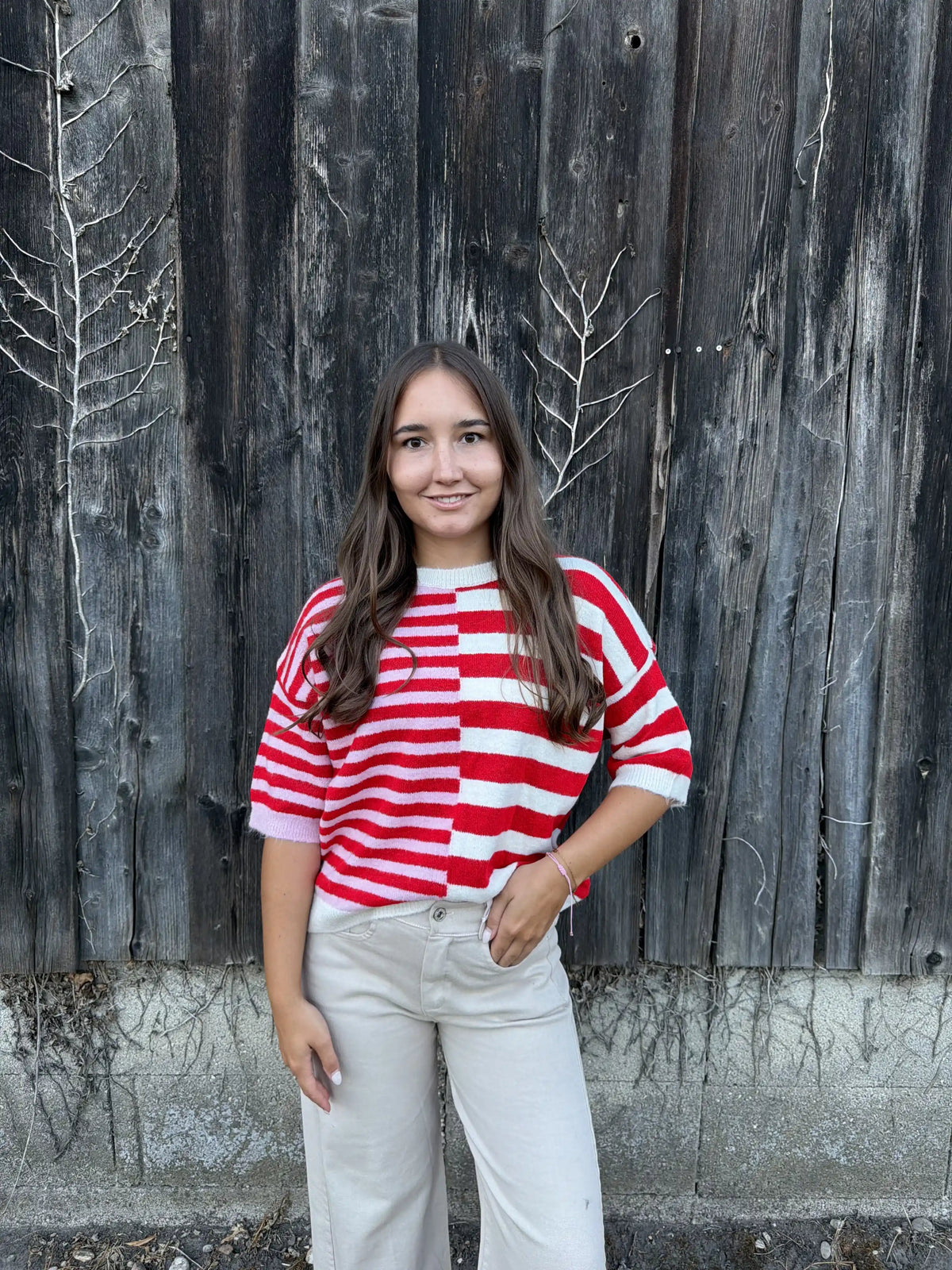 Pullover "Split Stripe" Rot