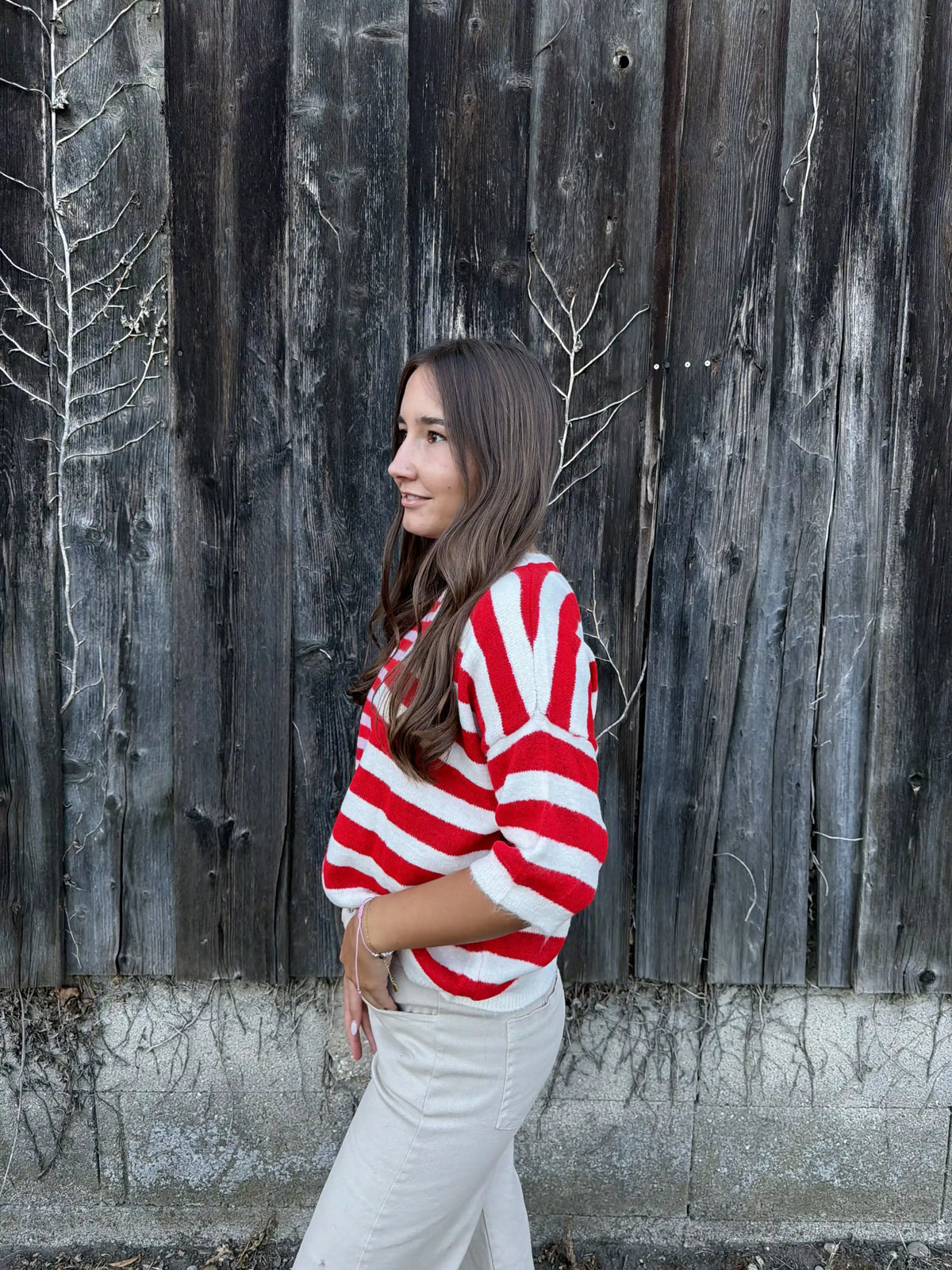 Pullover "Split Stripe" Rot