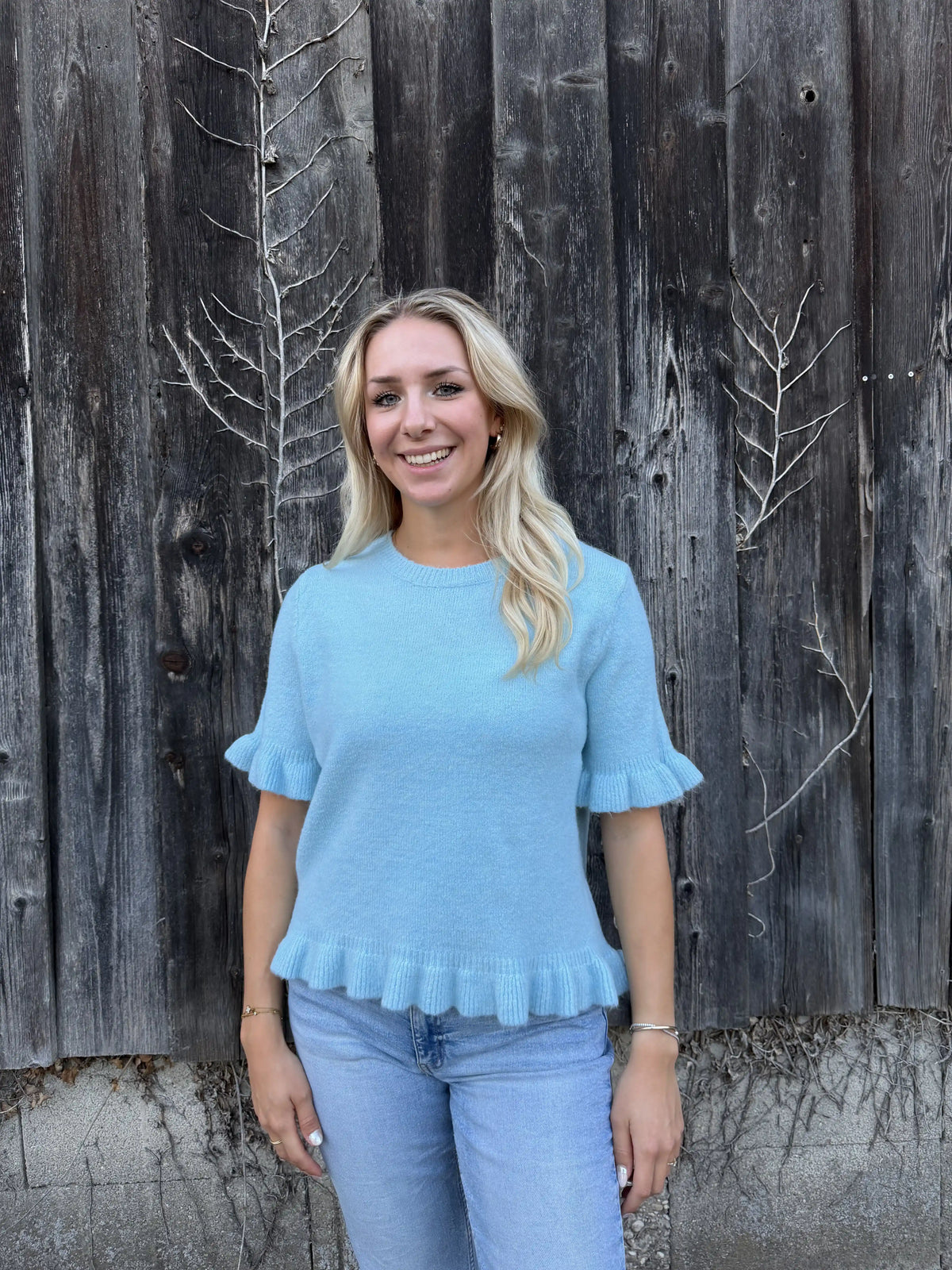 Strickshirt "Ruffle Knit" Türkis
