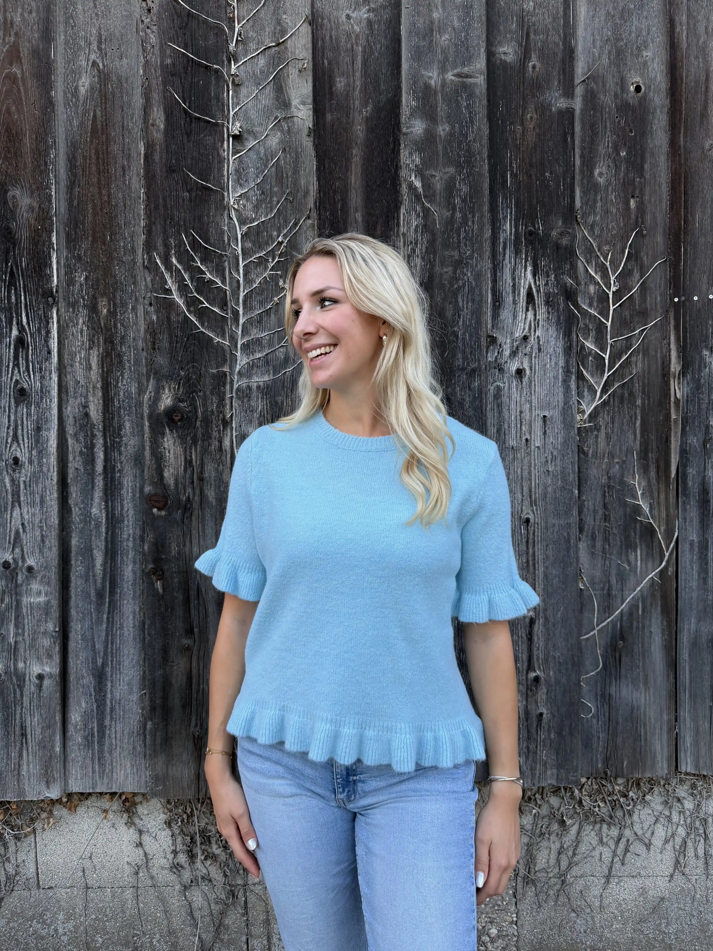 Strickshirt "Ruffle Knit" Türkis