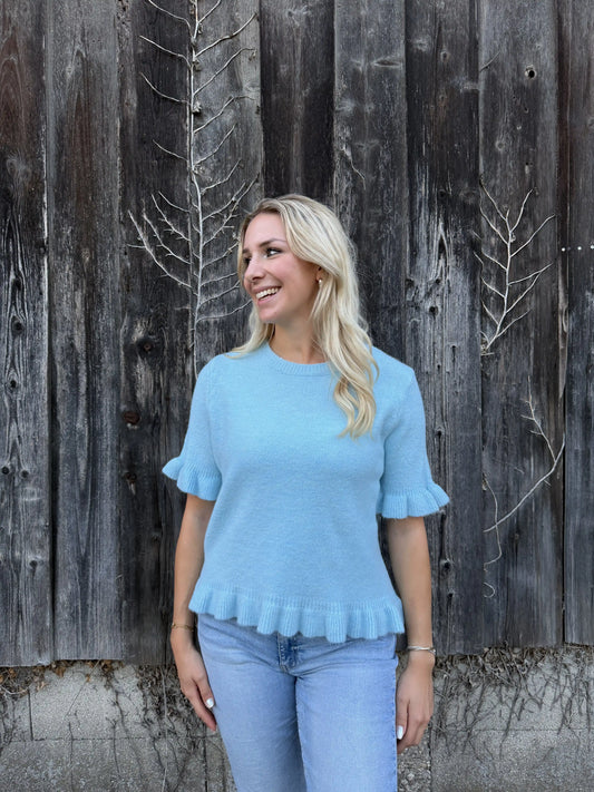 Strickshirt "Ruffle Knit" Türkis