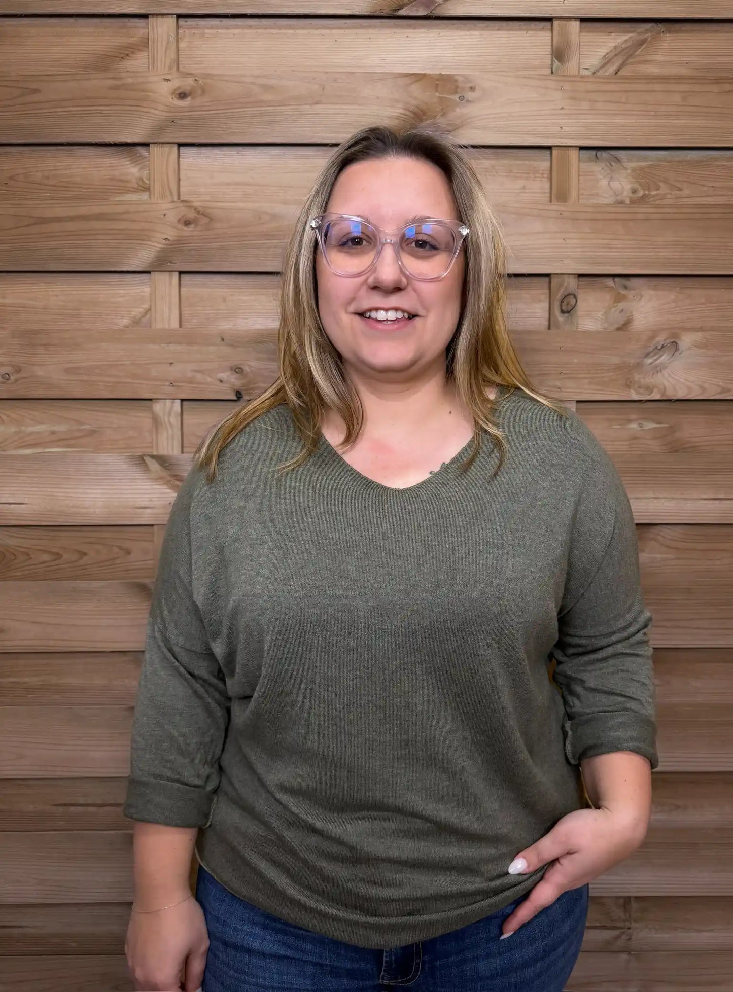 Basic Strickpullover 40-44 Olivegrün