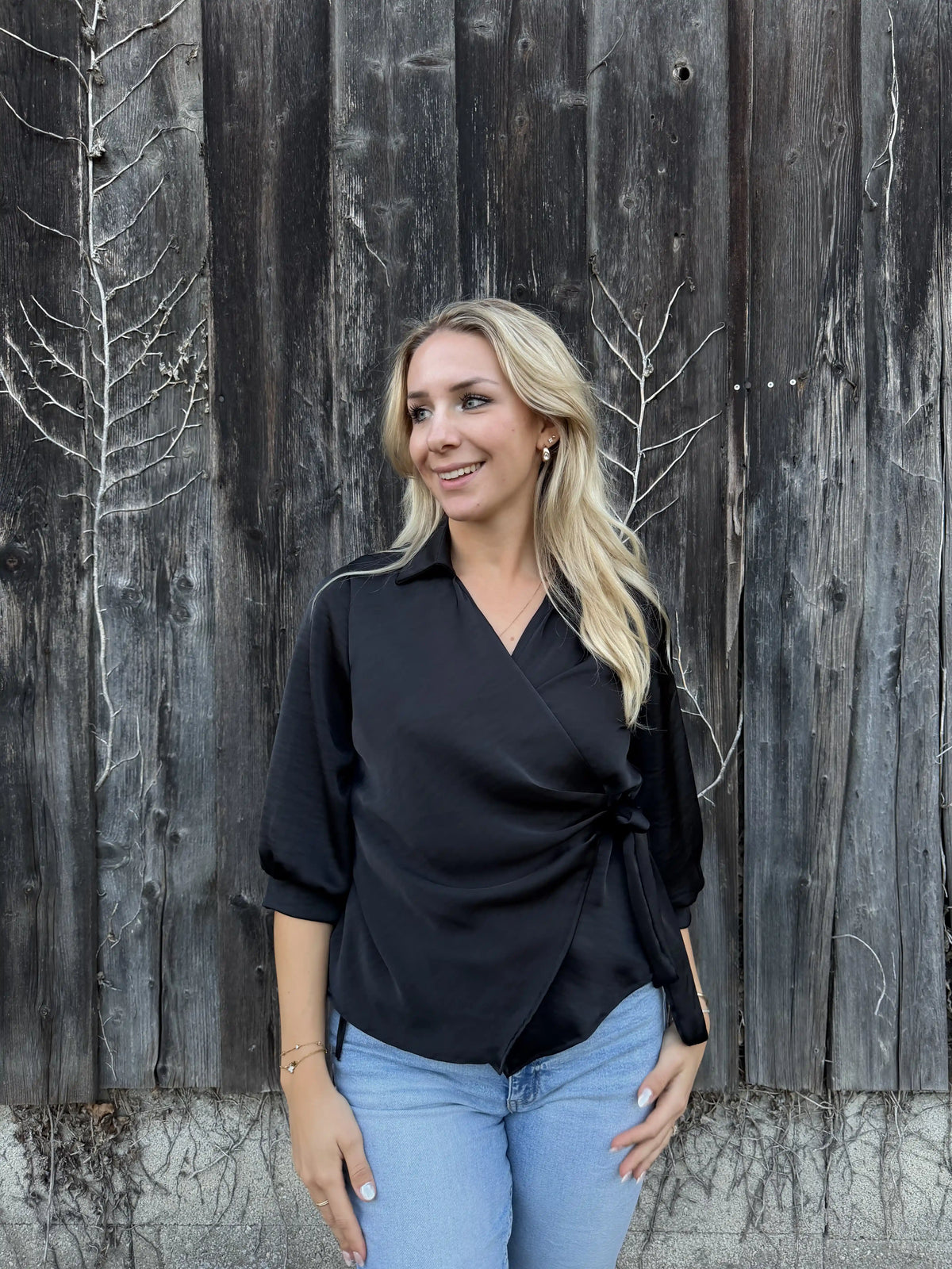 Satinbluse "Knoten" Schwarz