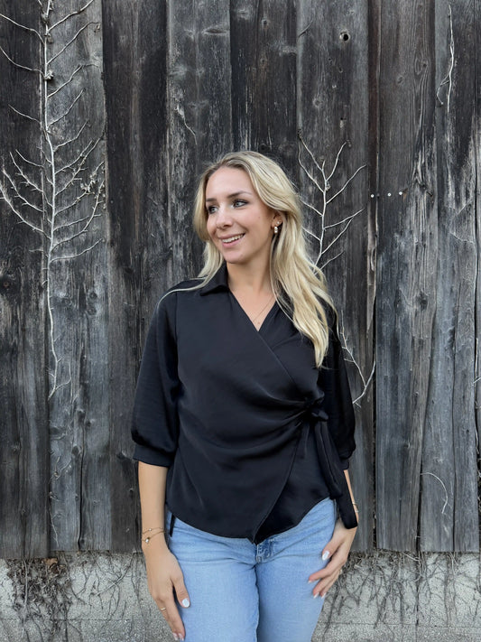 Satinbluse "Knoten" Schwarz