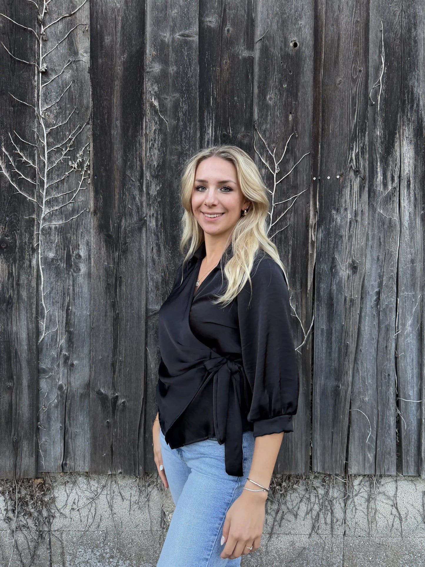 Satinbluse "Knoten" Schwarz