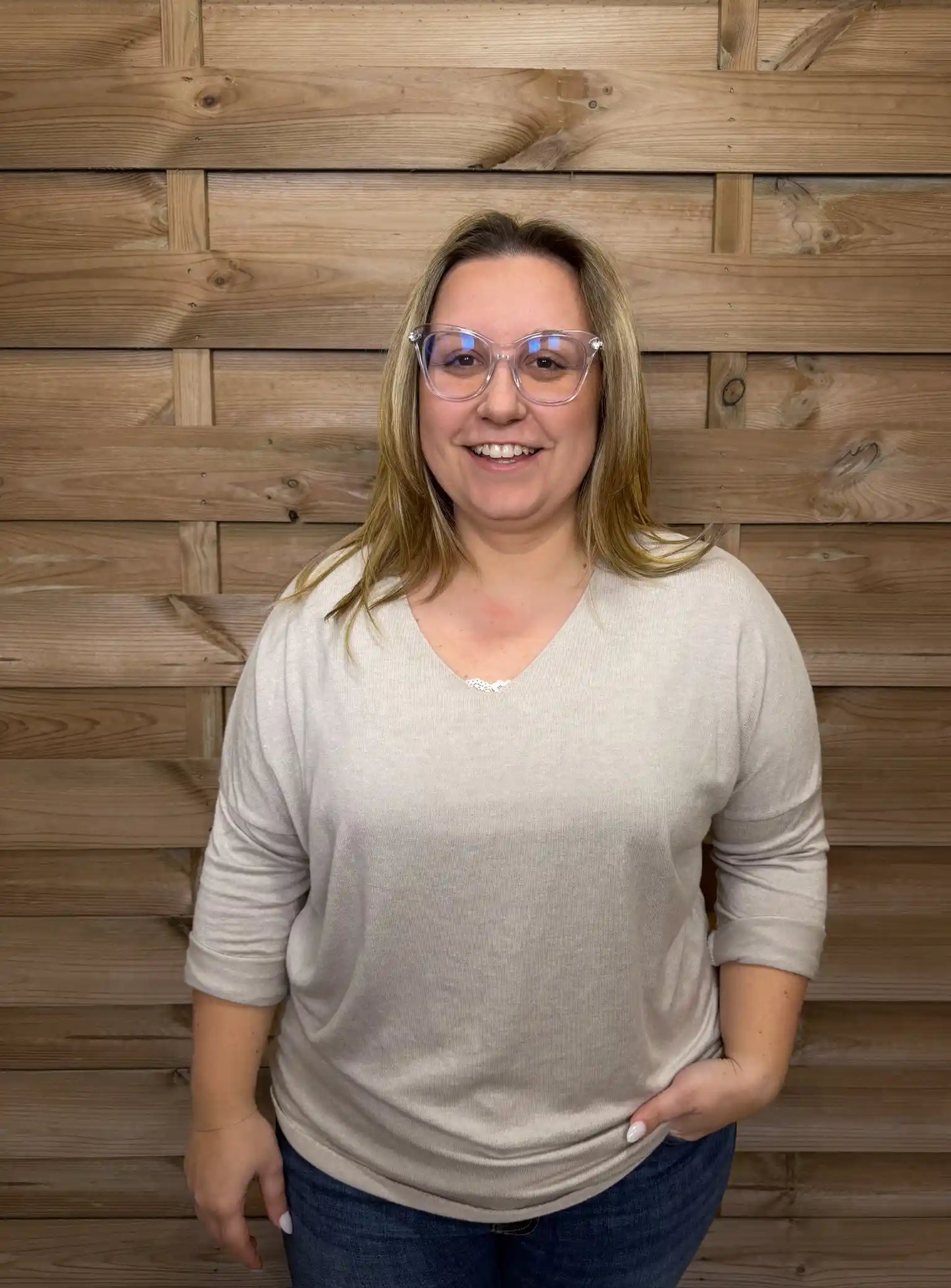 Basic Strickpullover 40-44 Taupe