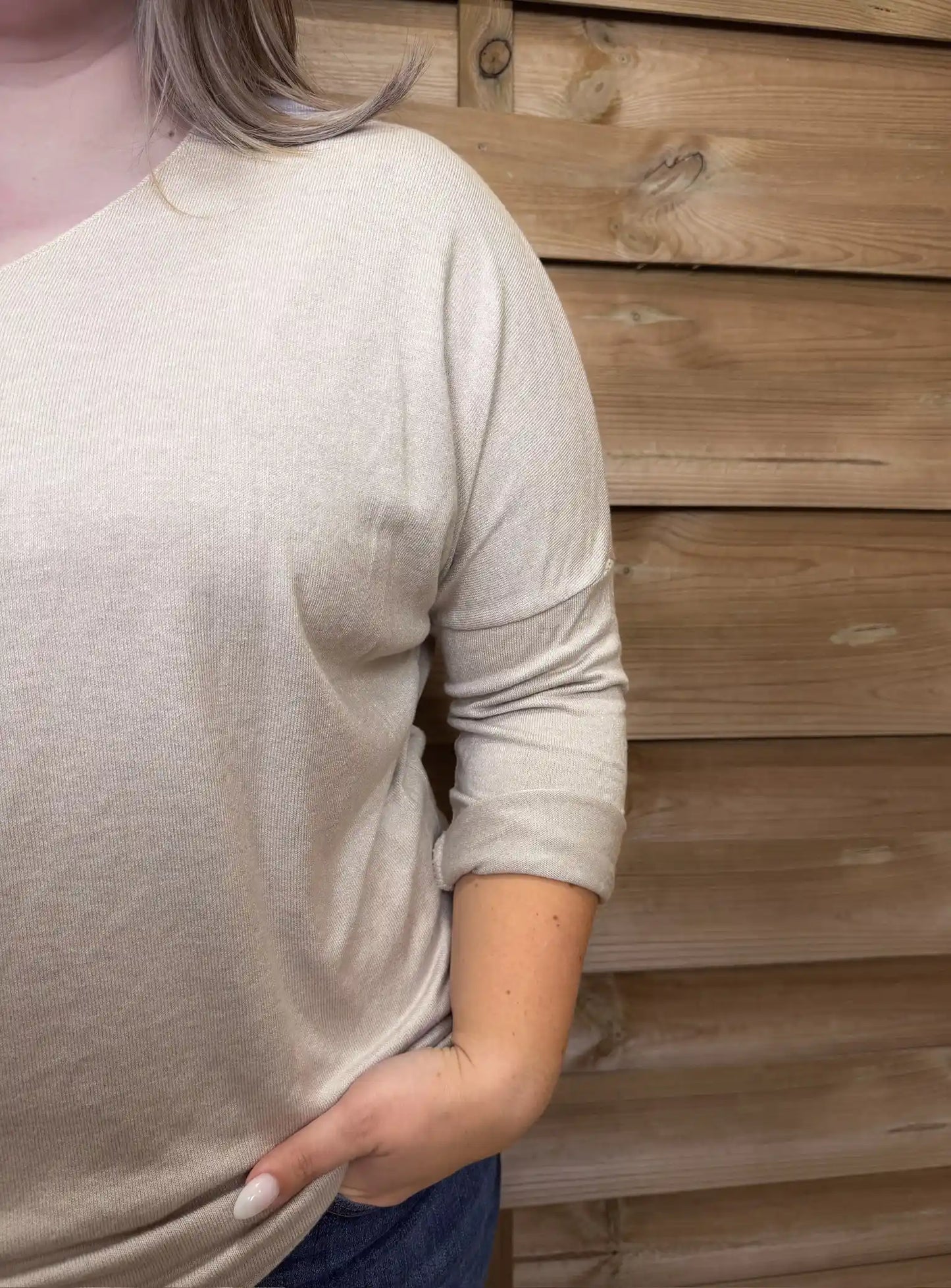 Basic Strickpullover 40-44 Taupe