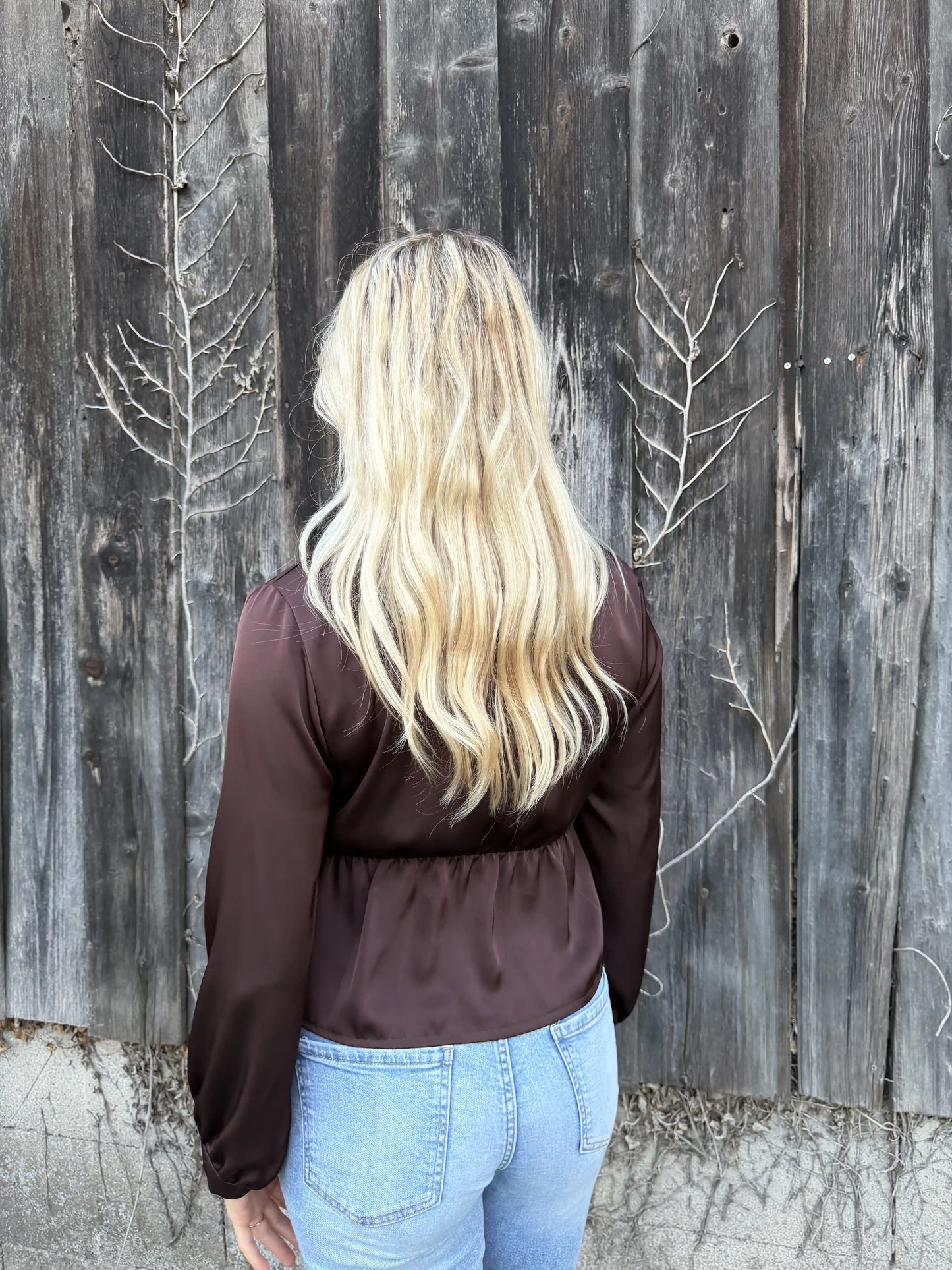 Satinbluse "Knoten" Schokobraun