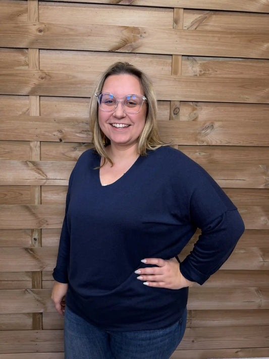 Basic Strickpullover 40-44 Dunkelblau