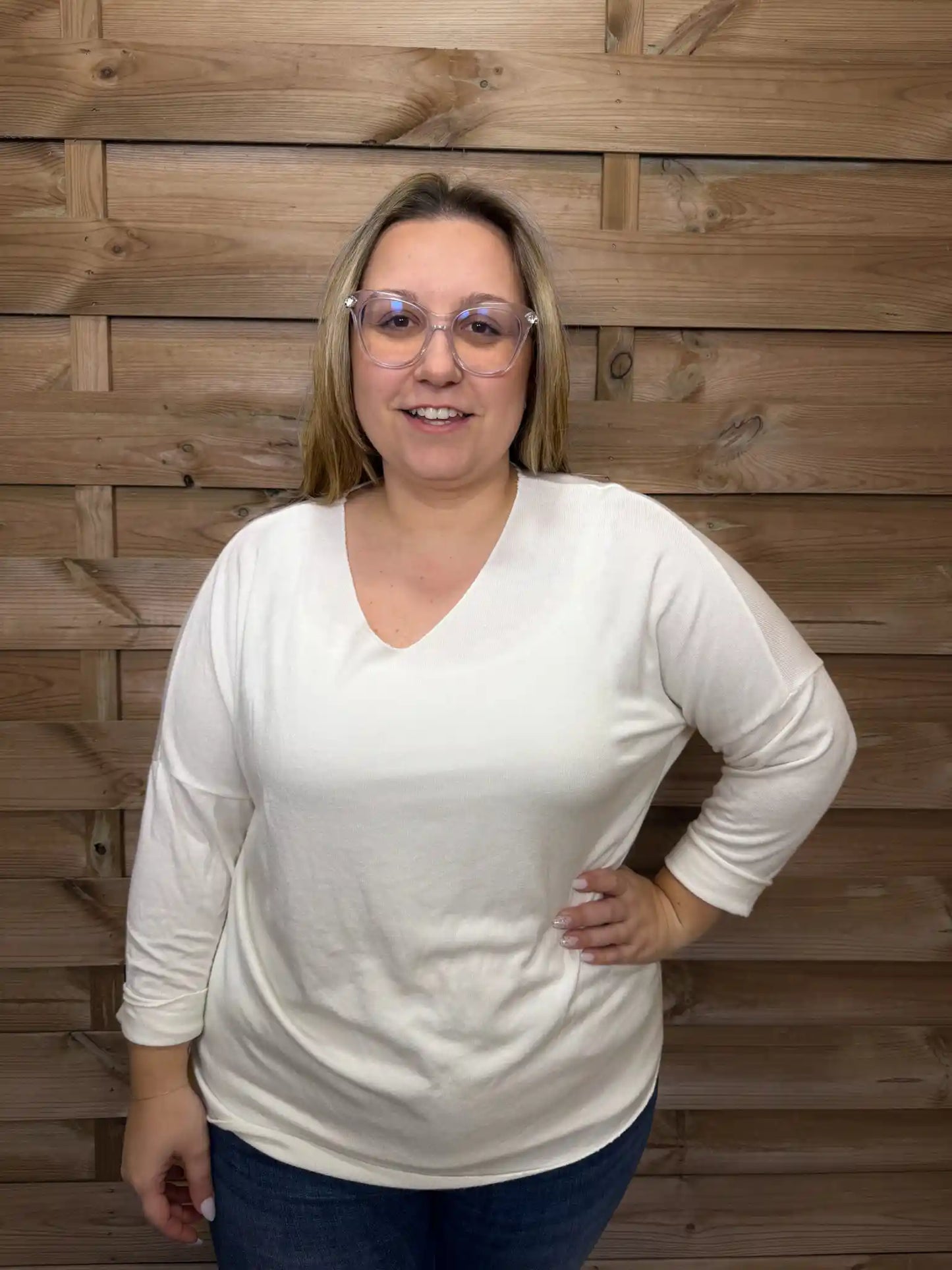 Basic Strickpullover 40-44 Weiß