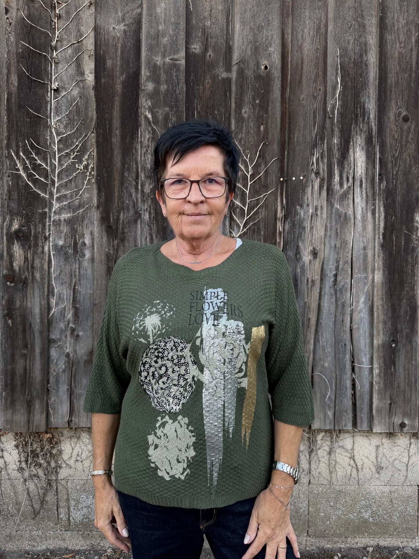 Pullover "Bloom Statement" Olivegrün
