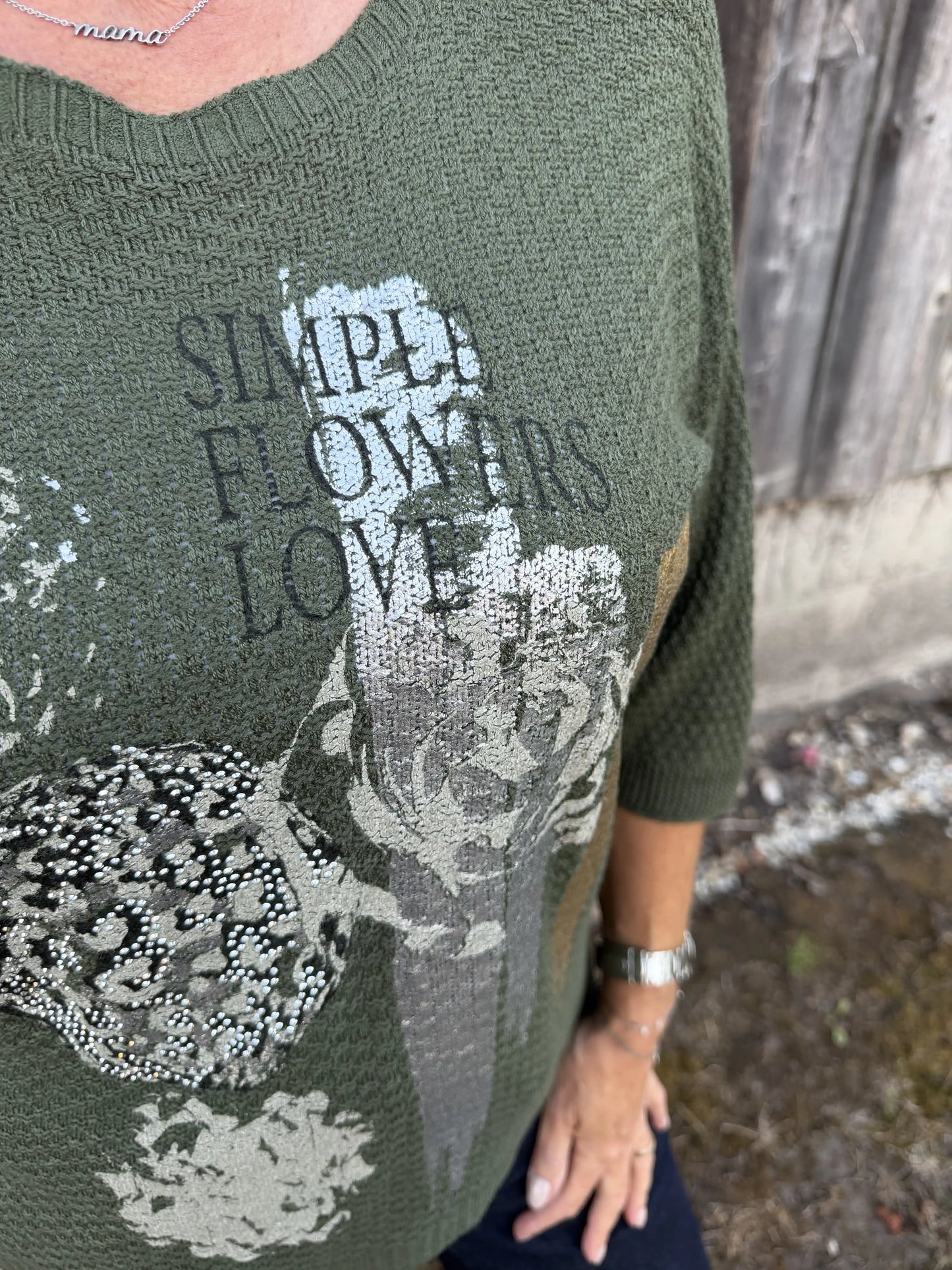 Pullover "Bloom Statement" Olivegrün