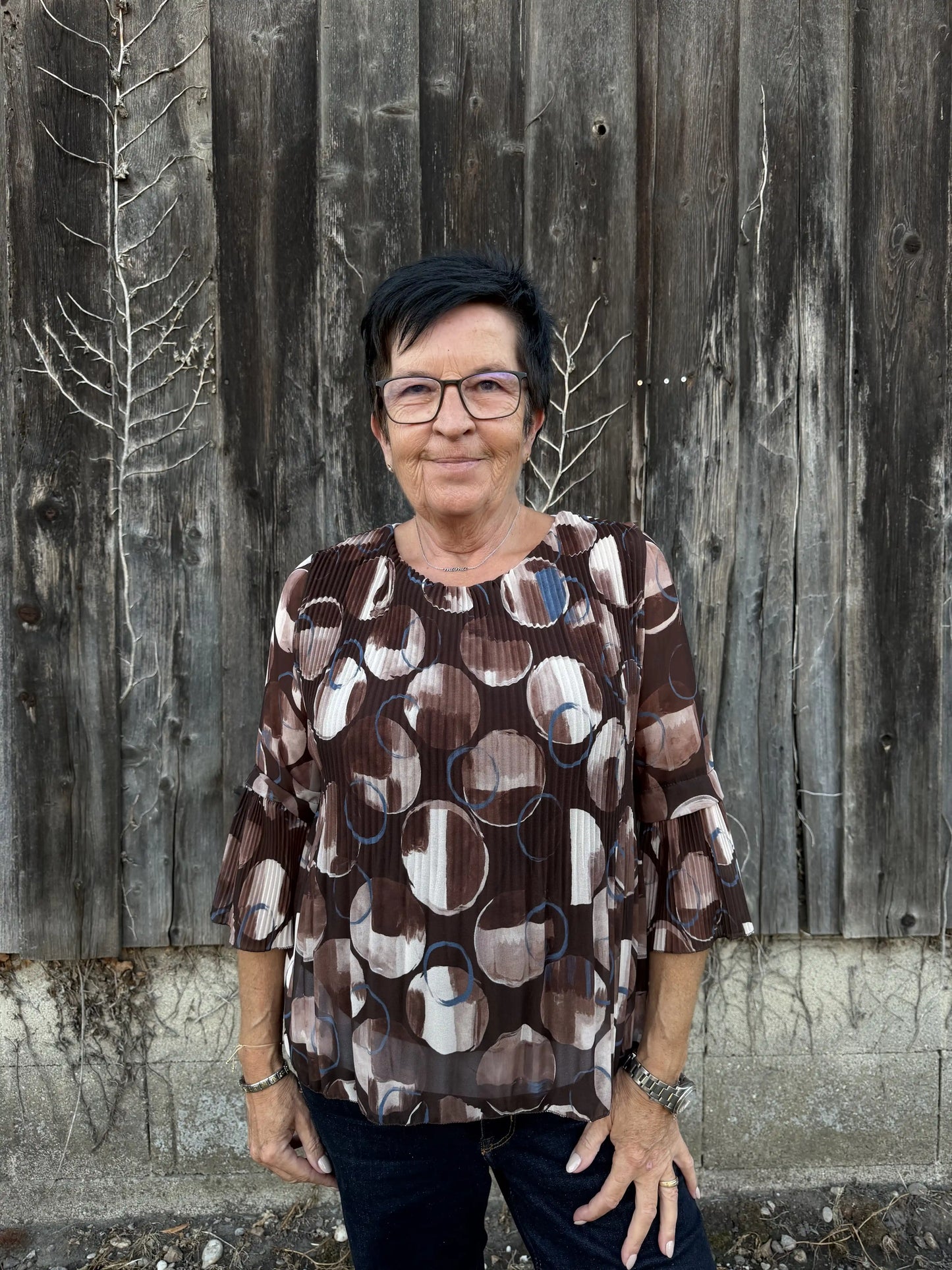 Bluse "Plissecircles" Schokobraun