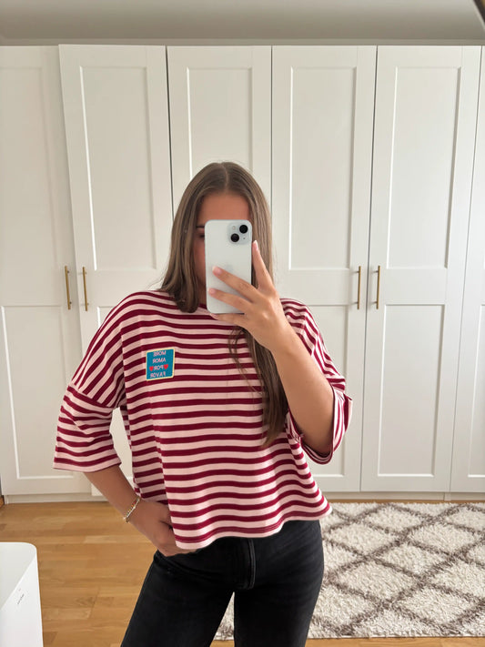 Streifenshirt "More Amore" Weinrot