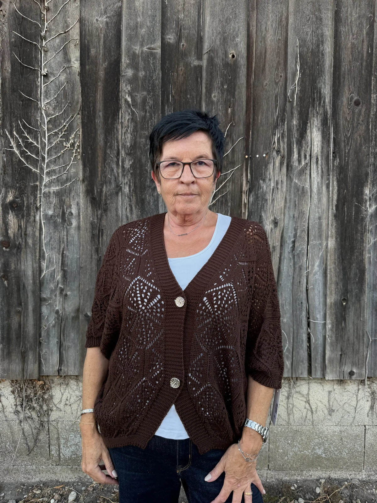 Weste "Crochet Bloom" Schokobraun