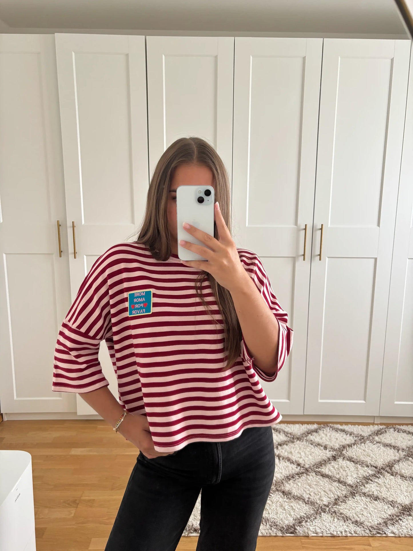 Streifenshirt "More Amore" Weinrot