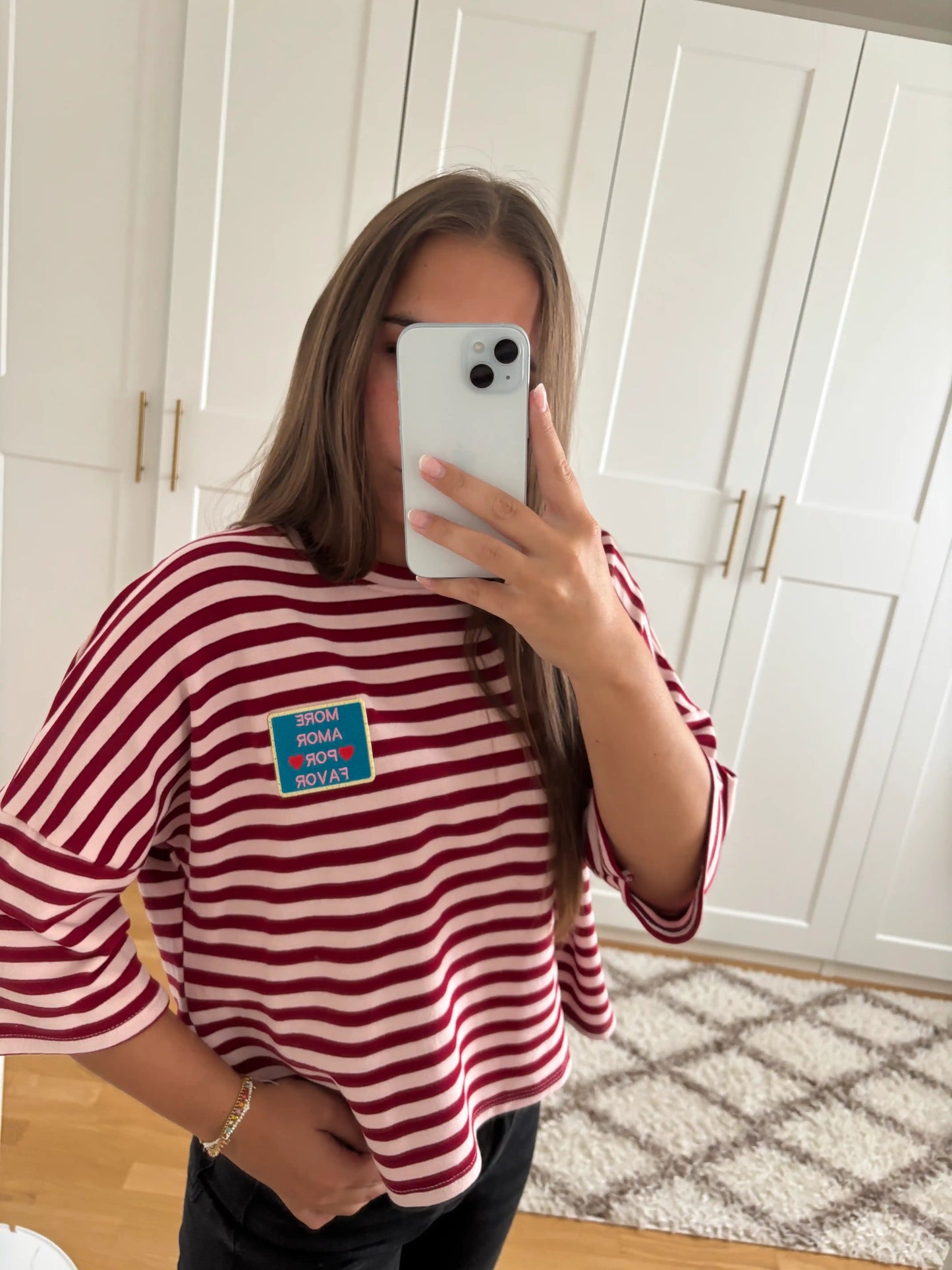 Streifenshirt "More Amore" Weinrot