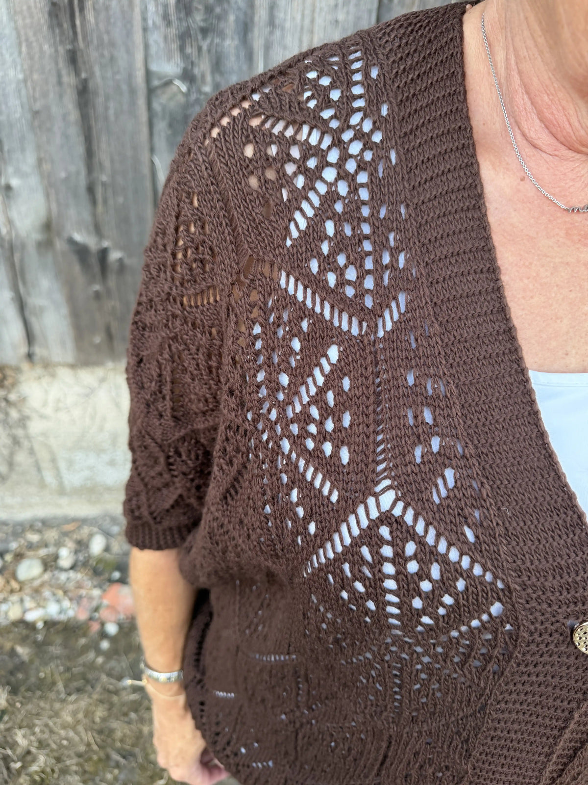 Weste "Crochet Bloom" Schokobraun