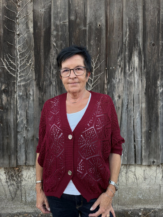 Weste "Crochet Bloom" Weinrot