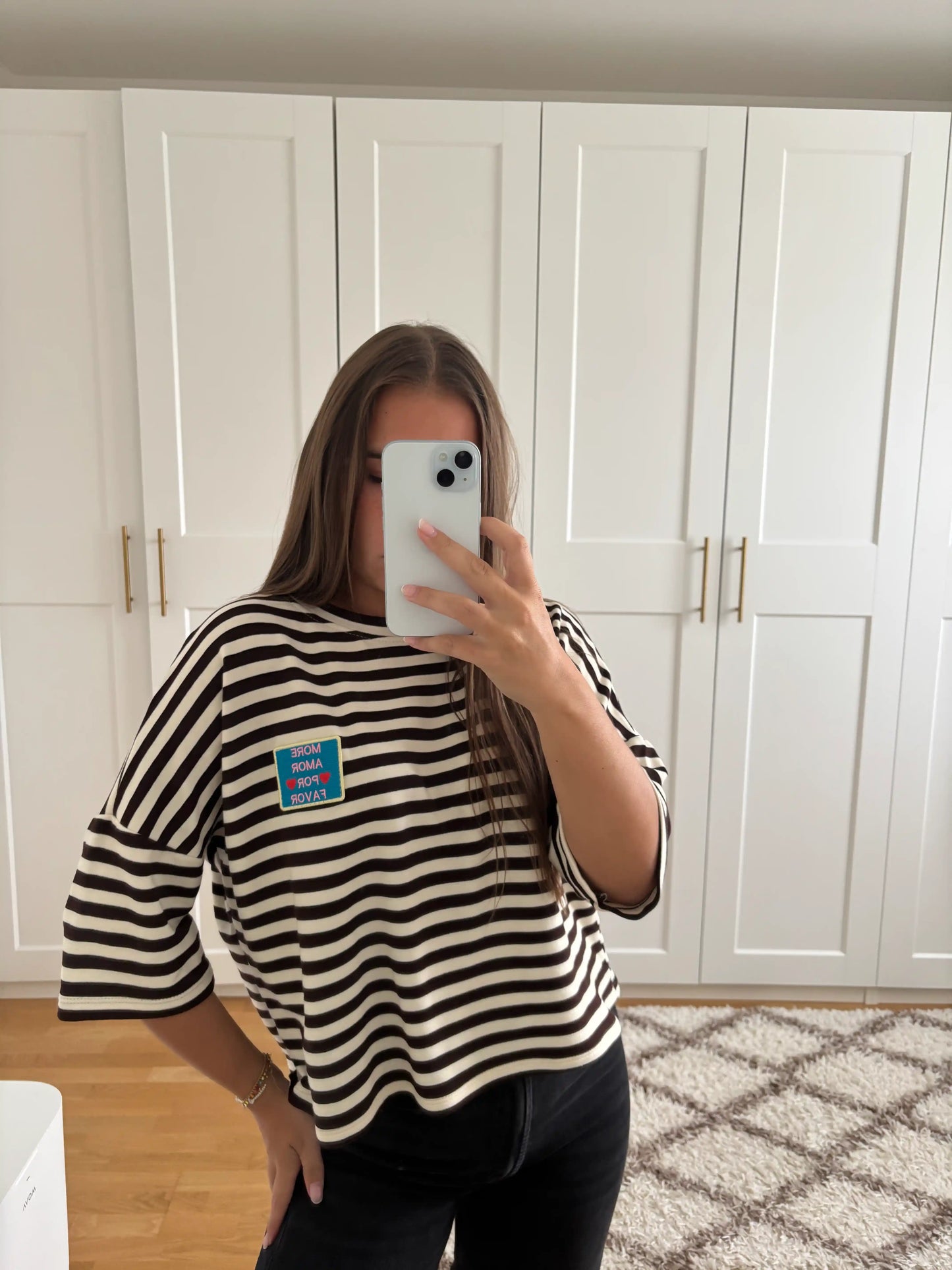 Streifenshirt "More Amore" Beige