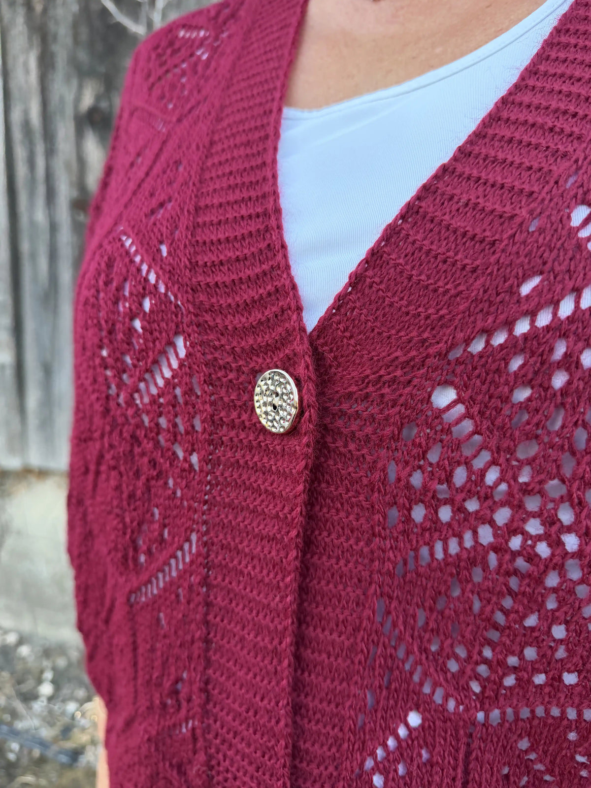 Weste "Crochet Bloom" Weinrot