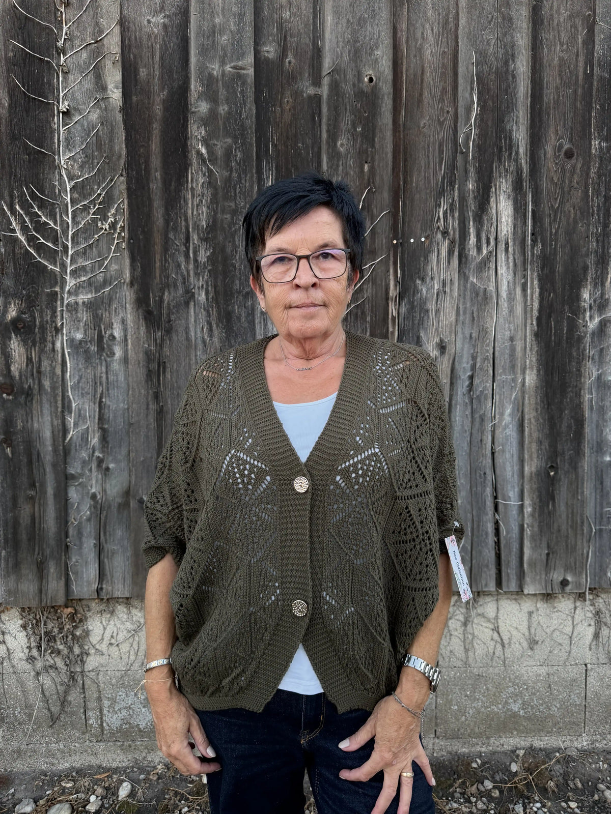 Weste "Crochet Bloom" Olivegrün