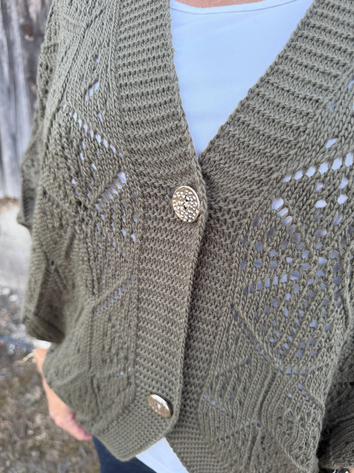 Weste "Crochet Bloom" Olivegrün