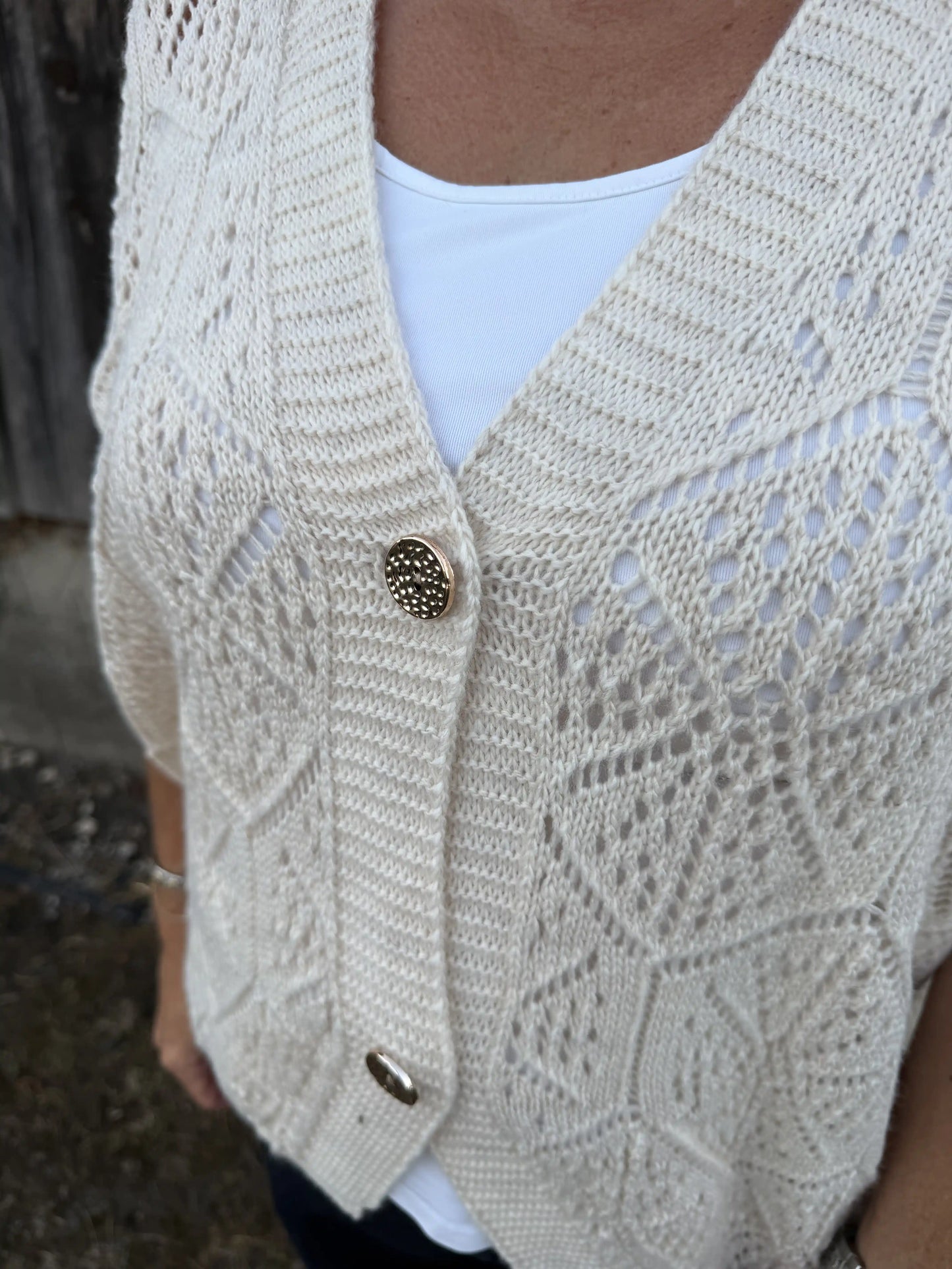 Weste "Crochet Bloom" Beige