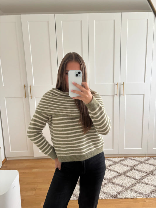 Off-Shoulder-Pullover "Streifen" Grün