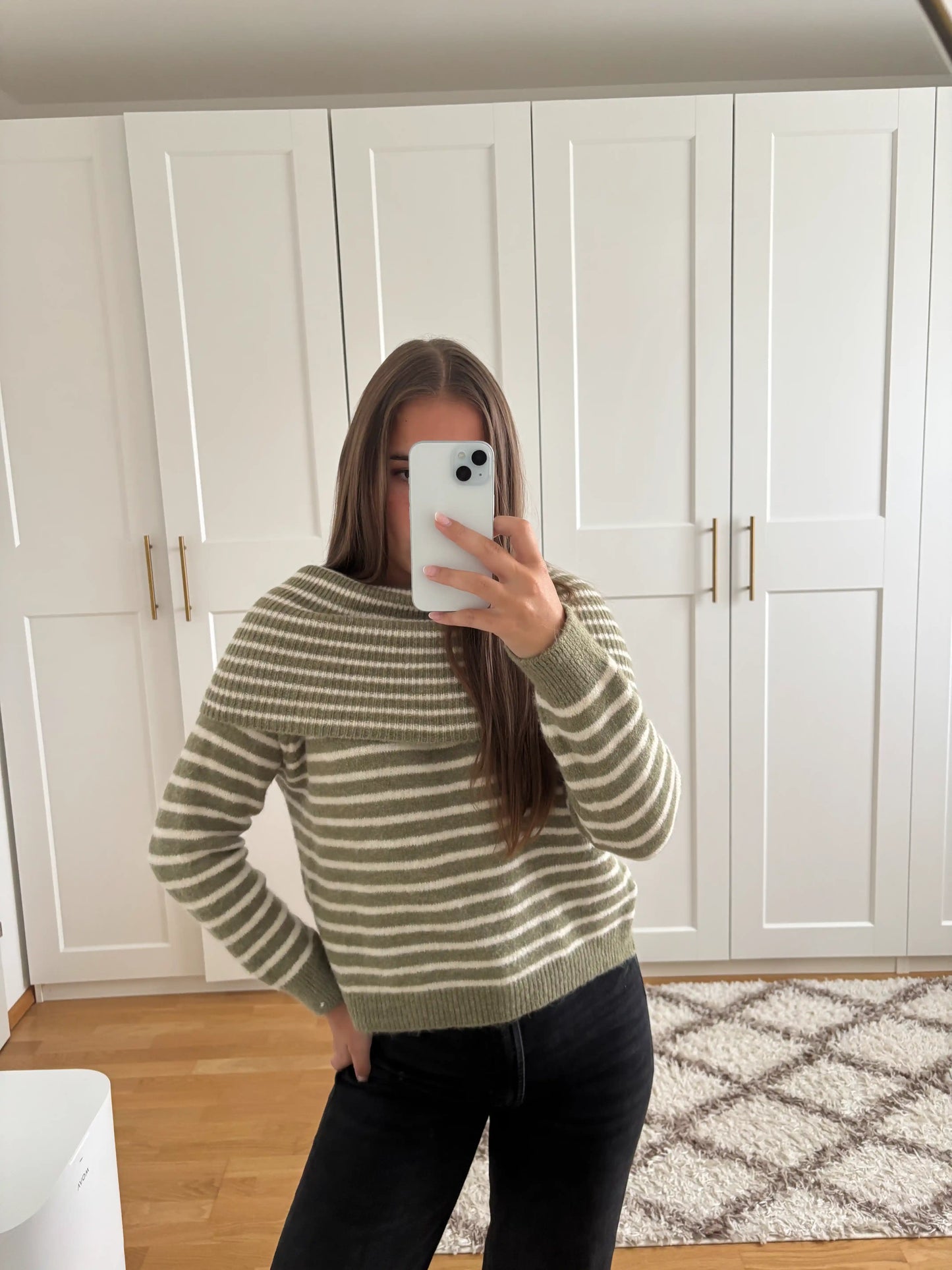 Off-Shoulder-Pullover "Streifen" Grün