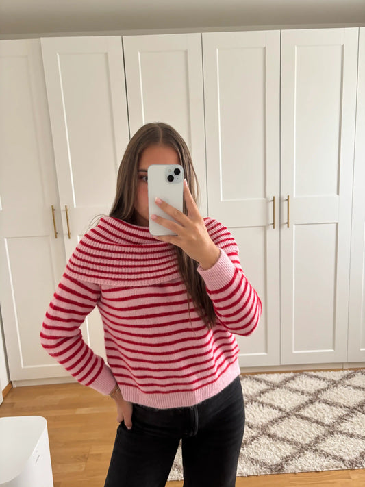 Off-Shoulder-Pullover "Streifen" Rot