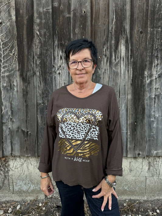 Langarmshirt "Wild Heart" Schokobraun