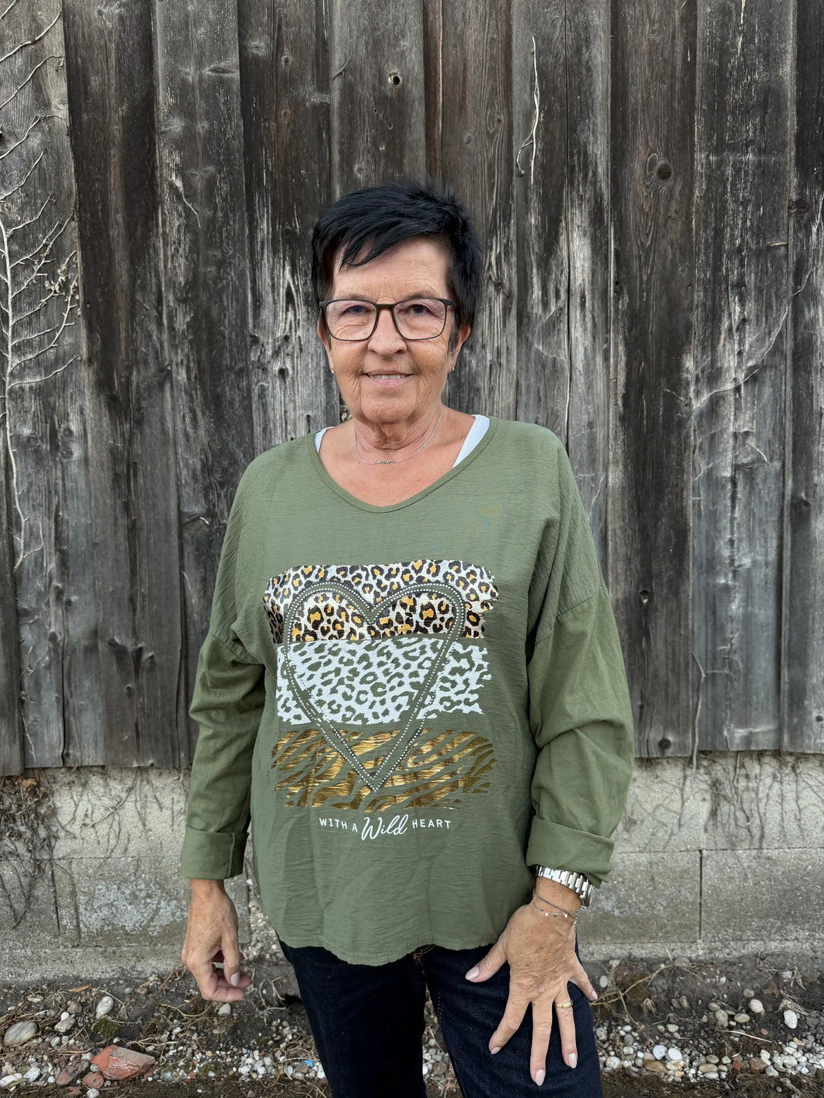 Langarmshirt "Wild Heart" Olivegrün