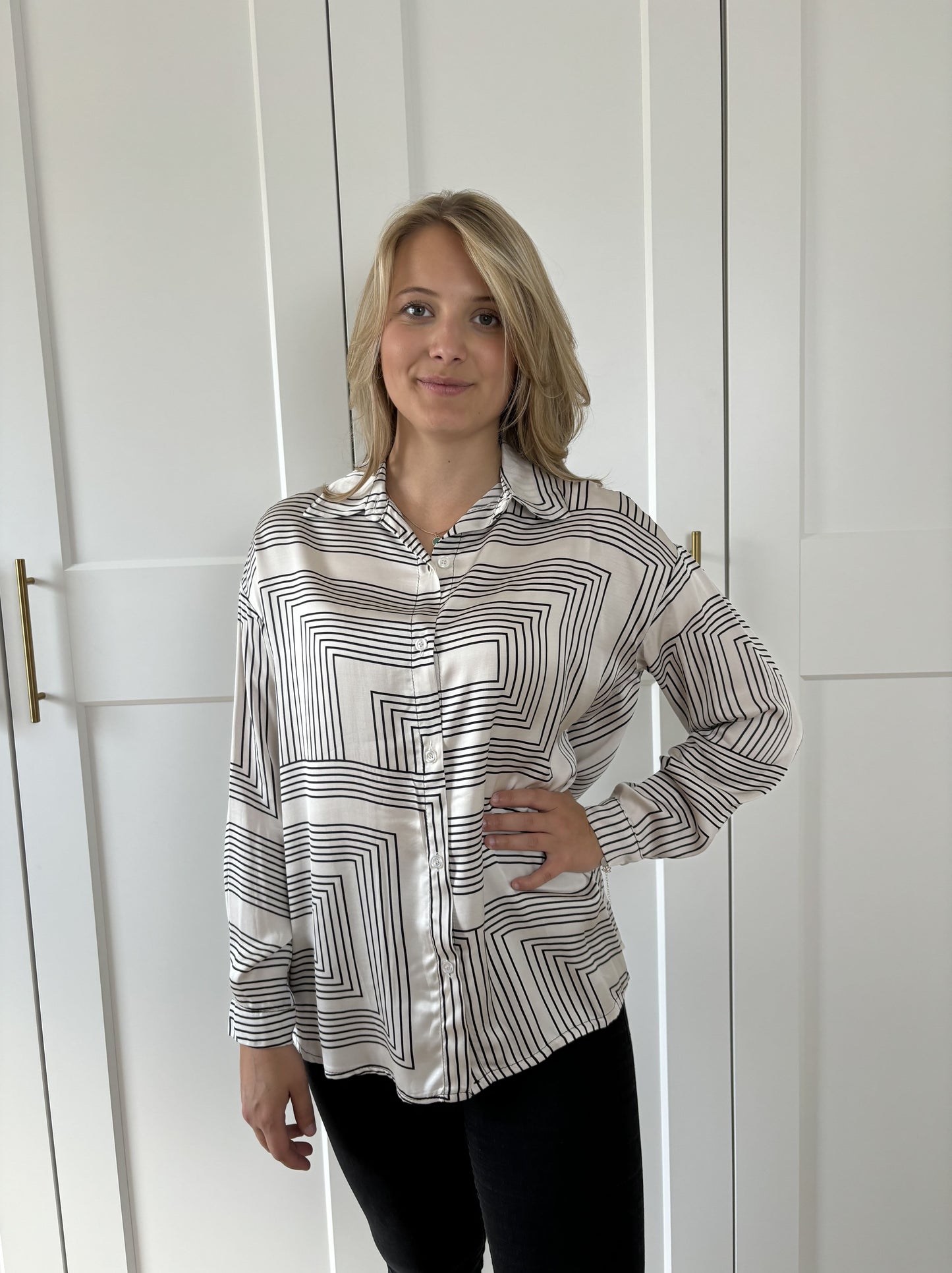 Bluse Geometrisch Beige