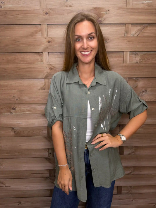 Bluse "Silberstreifen" Olivegrün