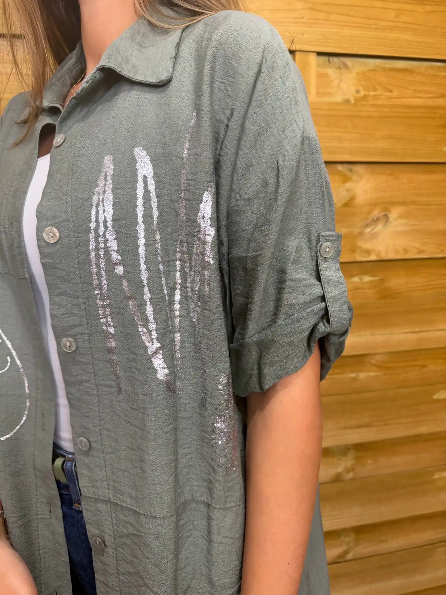 Bluse "Silberstreifen" Olivegrün