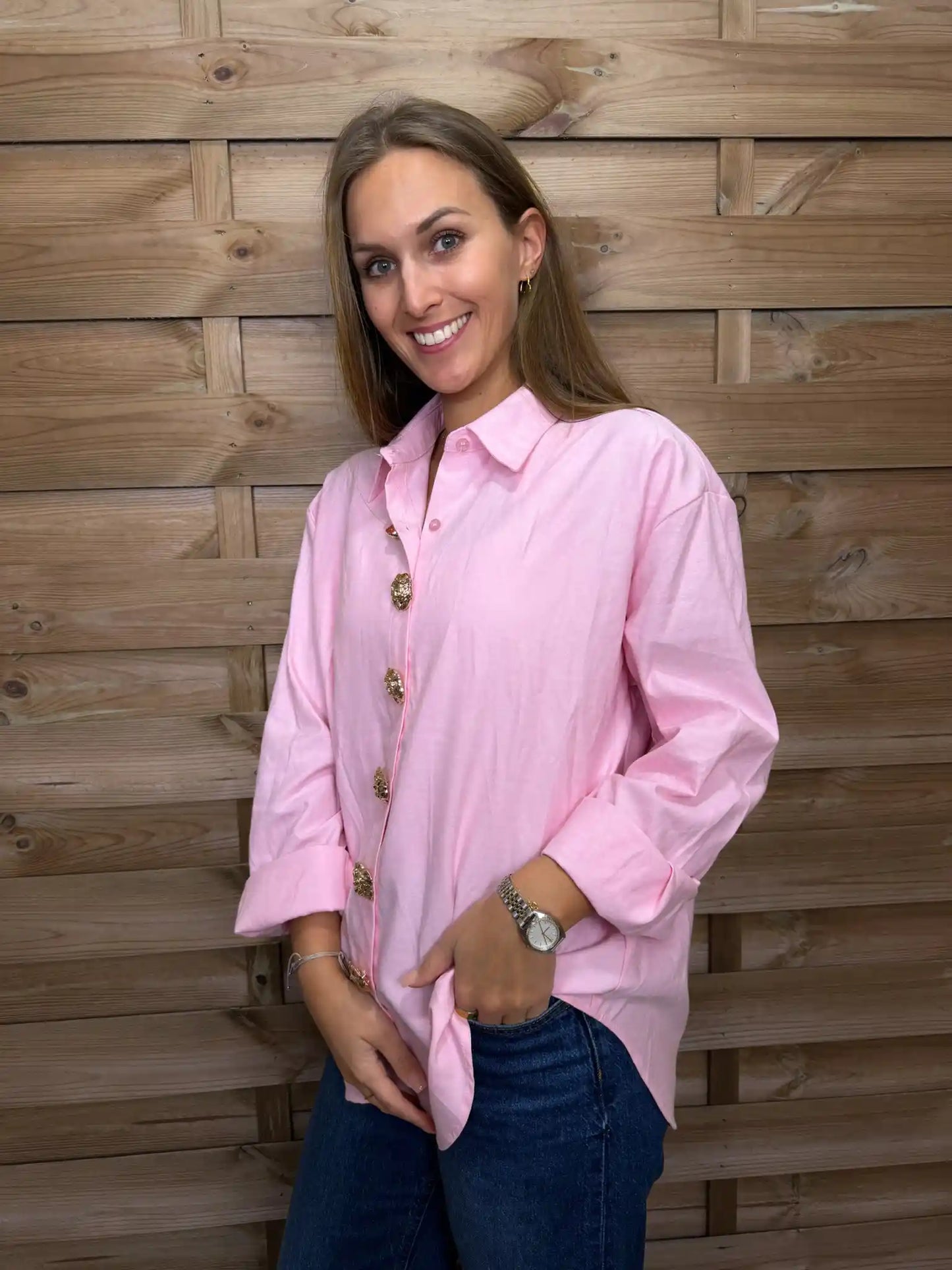 Bluse "Goldknopf" Rosa