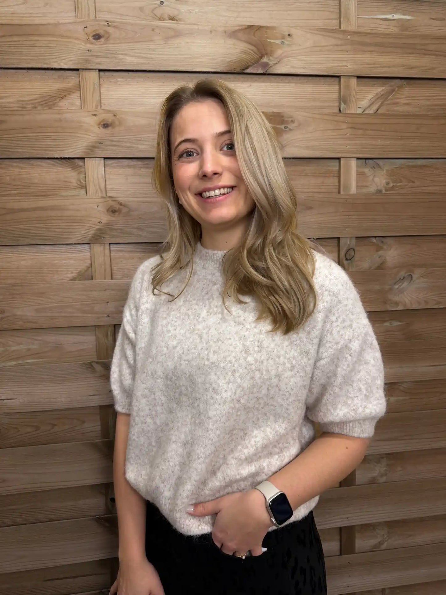 Kurzarmpullover "Cozy" Beige