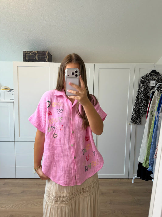 Musselinbluse "Dowhatyolove" Rosa