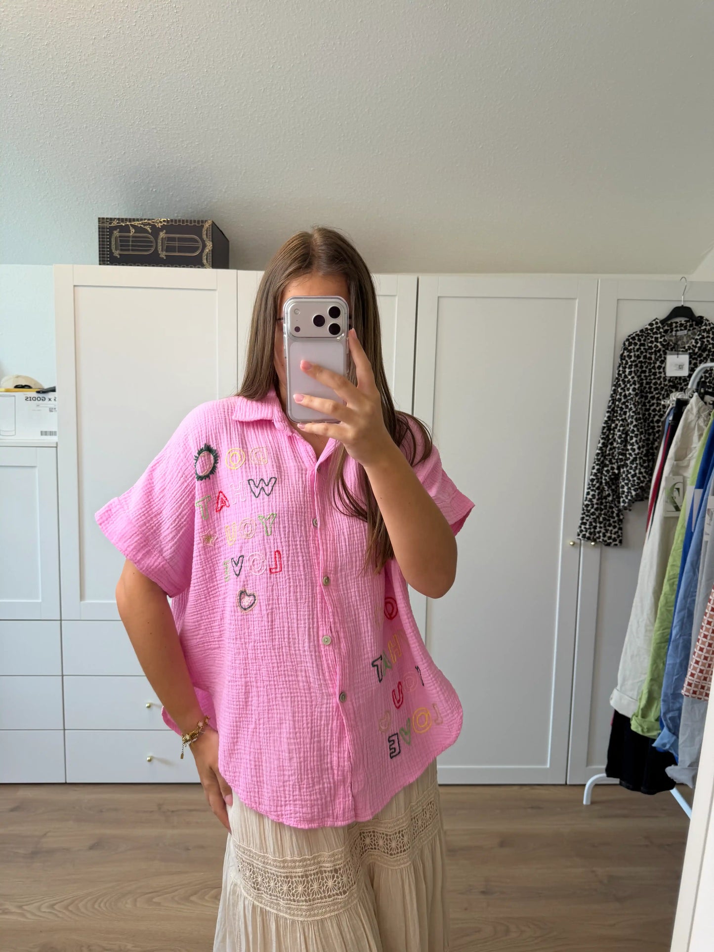Musselinbluse "Dowhatyolove" Rosa
