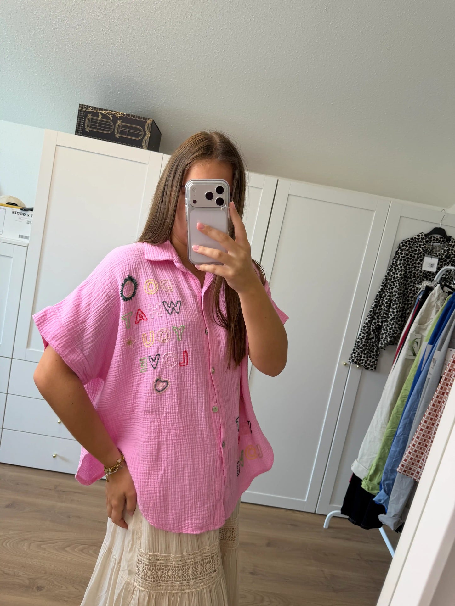 Musselinbluse "Dowhatyolove" Rosa