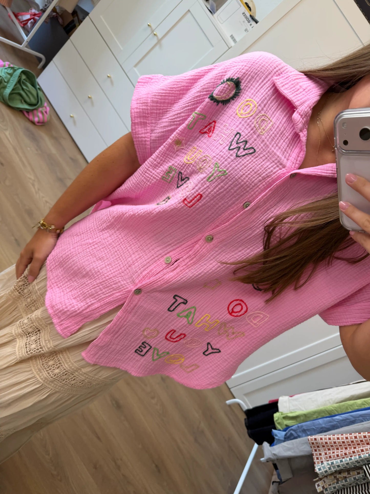 Musselinbluse "Dowhatyolove" Rosa