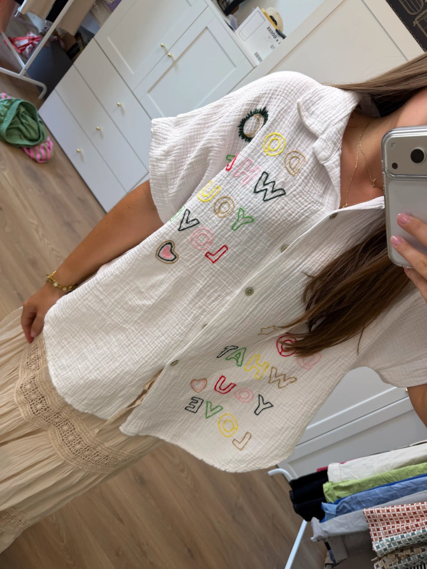 Musselinbluse "Dowhatyolove" Weiß