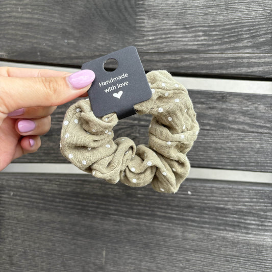 Scrunchie Musselin Pünktchen Olive