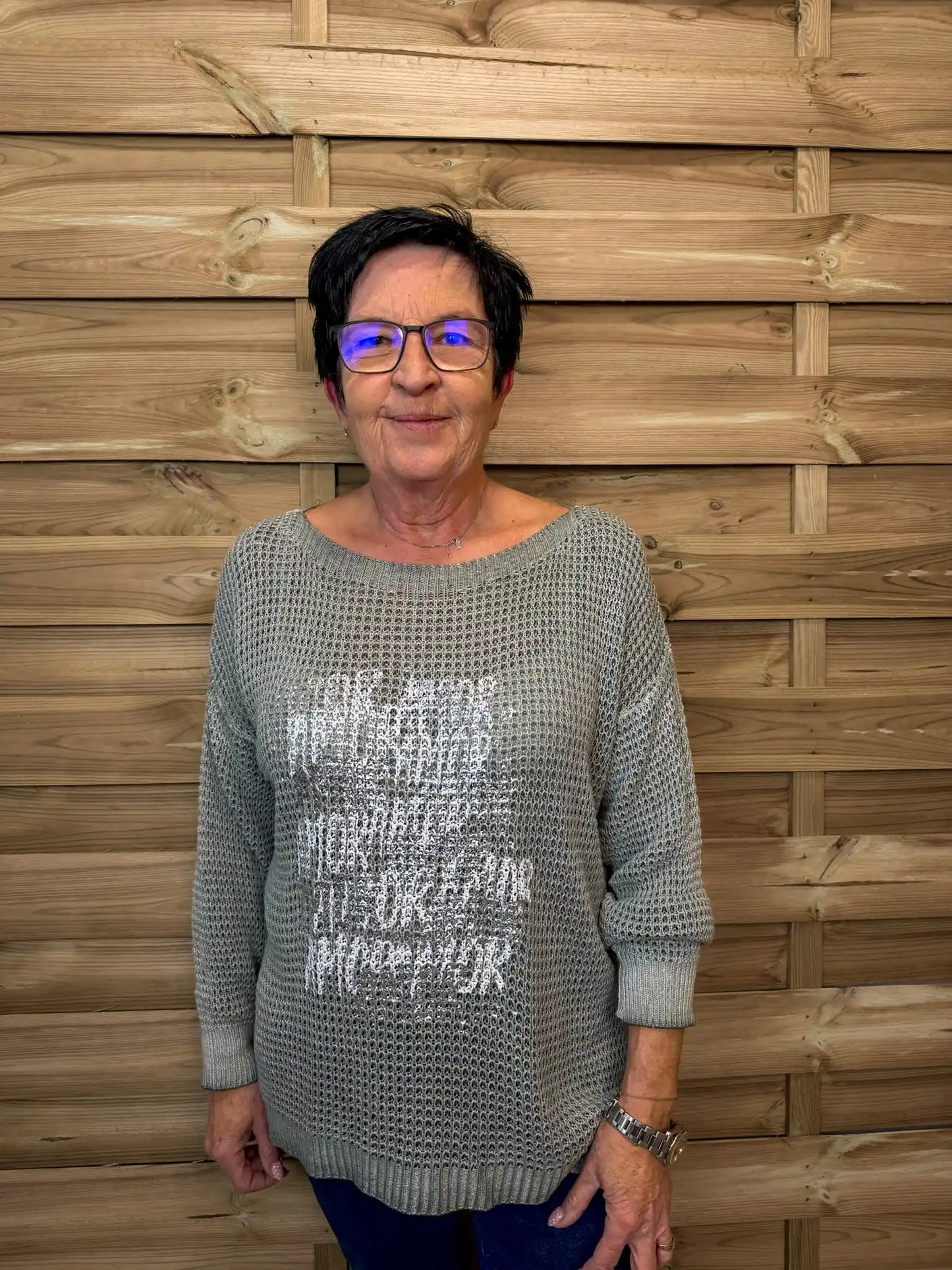 Pullover "Silberschrift" Olivegrün