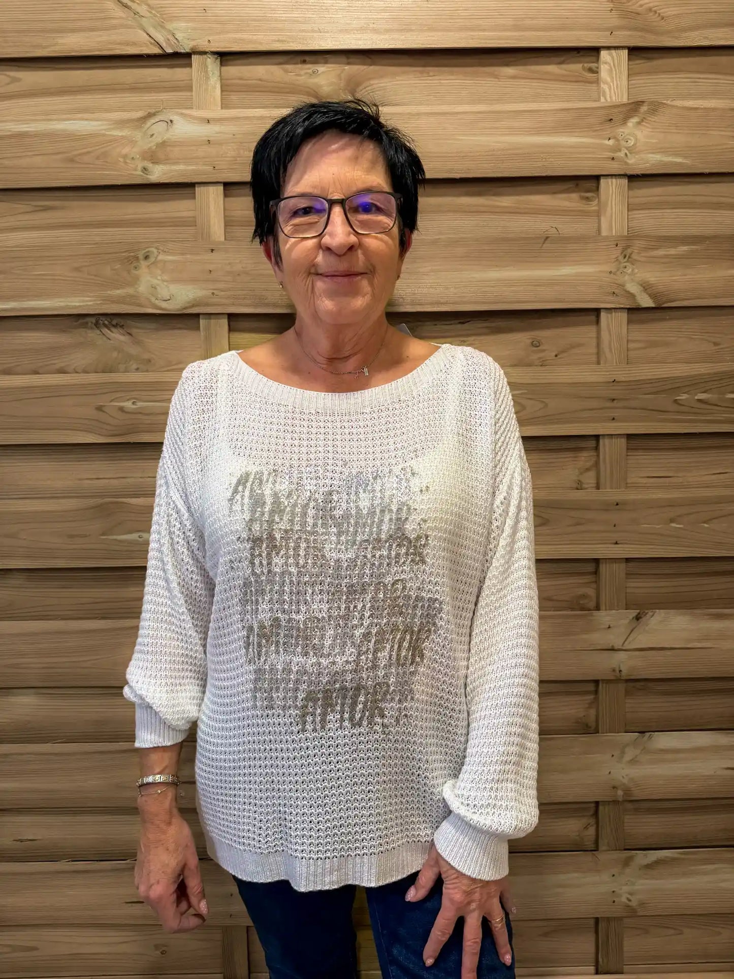 Pullover "Silberschrift" Weiß