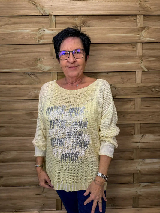 Pullover "Silberschrift" Pastellgelb