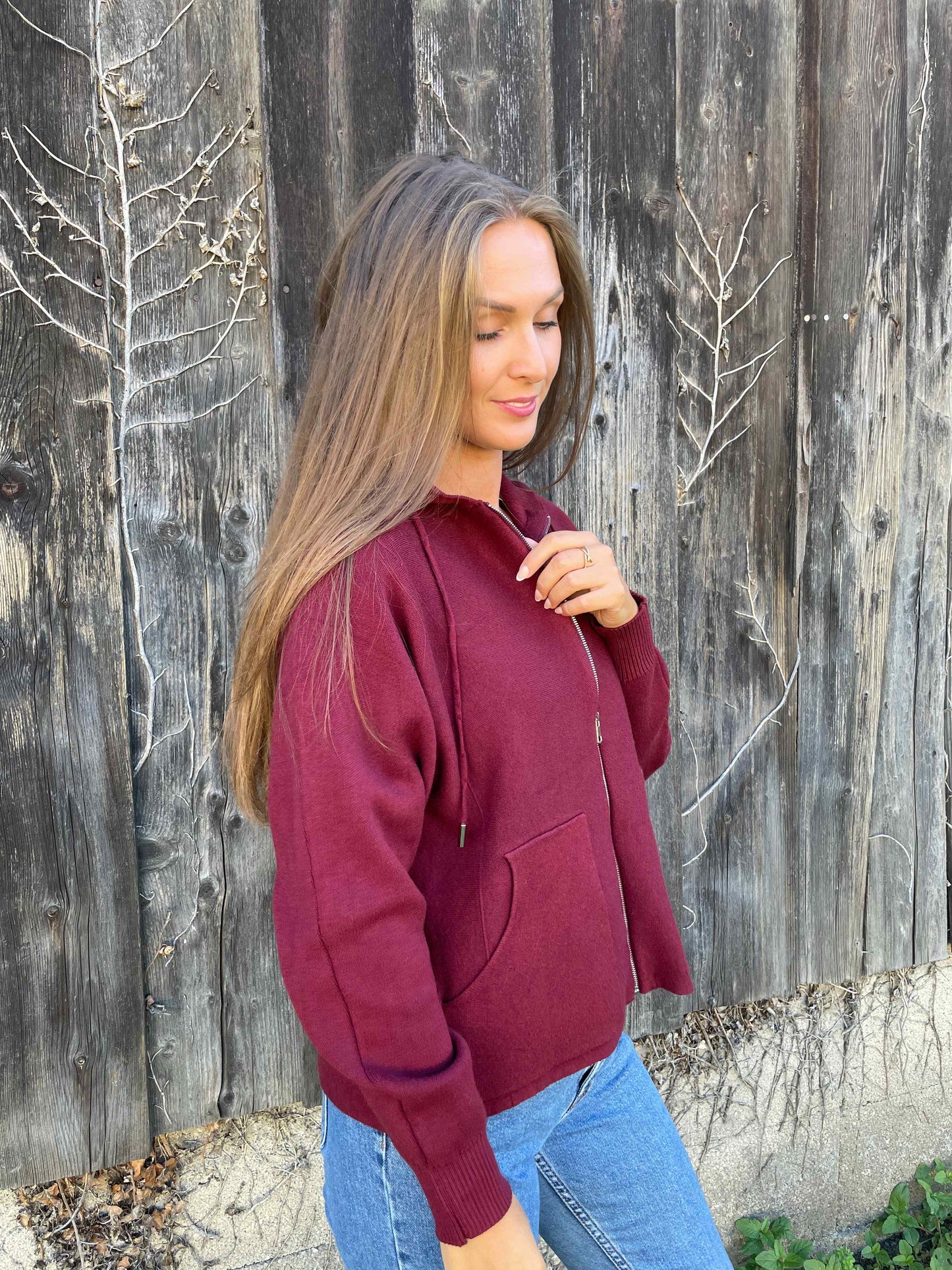 Kapuzenjacke "Cozy Zip" Weinrot