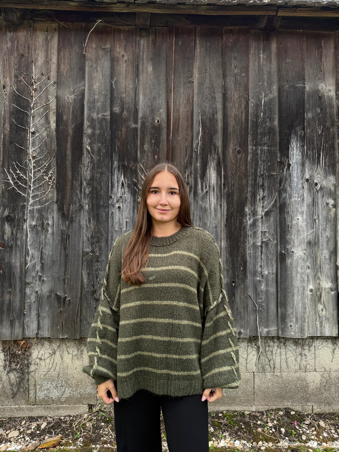 Oversize Pullover "Stripe" Olivegrün