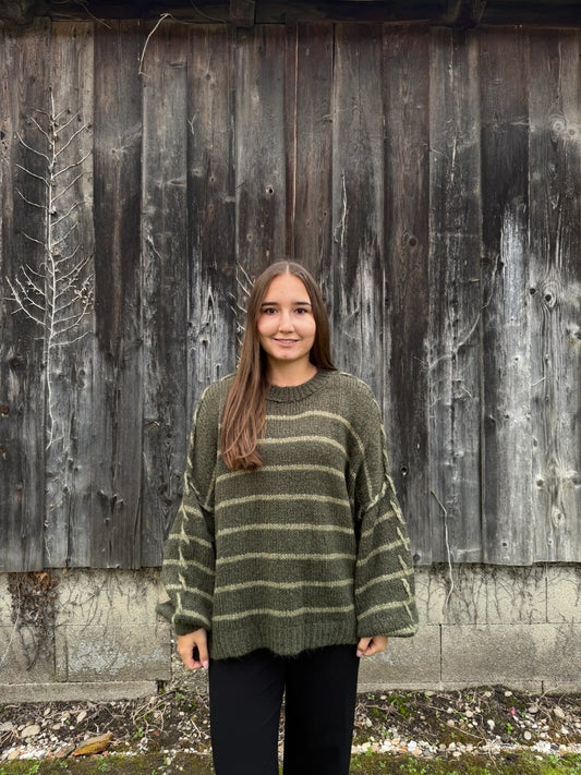 Oversize Pullover "Stripe" Olivegrün